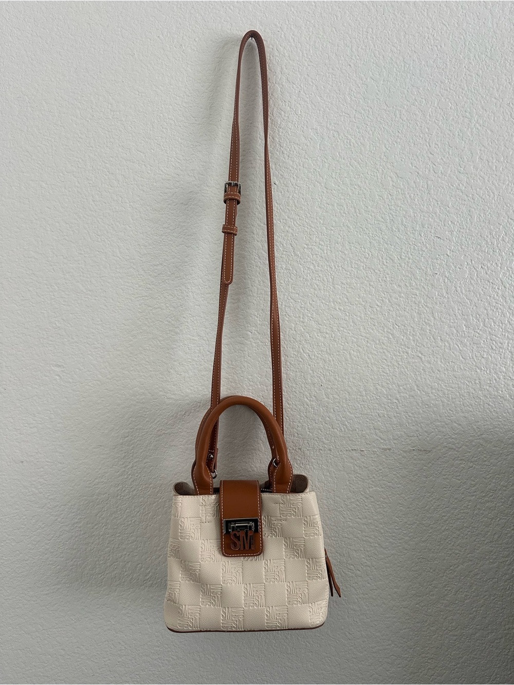 Steve Madden Cream Mini Satchel with Tan Trim